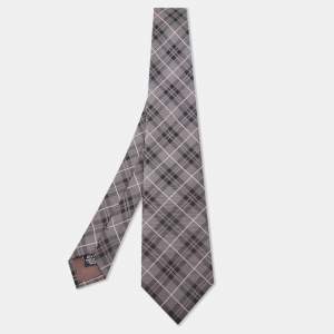 Boss By Hugo Boss Grey Check Patterned Silk Tie