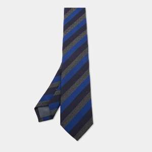 Boss By Hugo Boss Blue Diagonal Striped Silk & Wool Slim Tie