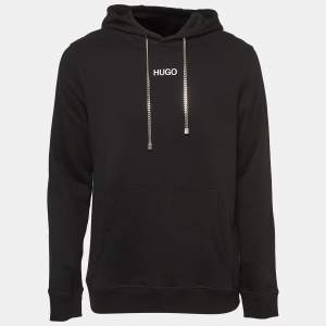 Boss By Hugo Boss Black Printed Cotton Unisex Hoodie M
