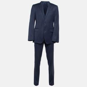 Boss By Hugo Boss Navy Blue Wool Single Breasted Pants Suit L