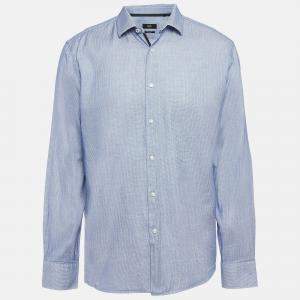 Pre Owned Boss By Hugo Boss Blue Patterned Cotton Button Up Shirt XXL
