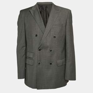 Boss By Hugo Boss Grey Patterned Virgin Wool Super 100 Blazer XL