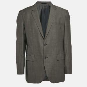 Pre Owned Boss By Hugo Boss Grey Patterned Virgin Wool Blazer XL