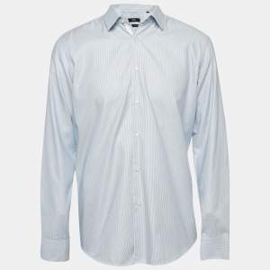 Pre Owned Boss By Hugo Boss Blue Striped Cotton Regular Fit Elliott Shirt L