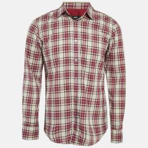 Boss By Hugo Boss Red Checked Cotton Slim Fit Ronny Shirt M