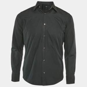 Boss By Hugo Boss Black Two Ply Cotton Collar Embellished Shirt S