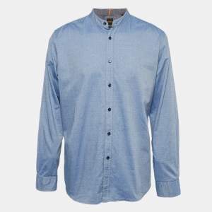 Pre Owned Boss By Hugo Boss Blue Patterned Cotton Long Sleeve Shirt XXL