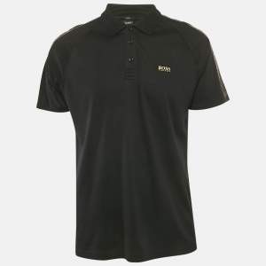 مملوكة مسبقًا Boss By Hugo Boss Black Logo Print Jersey Polo T-Shirt M