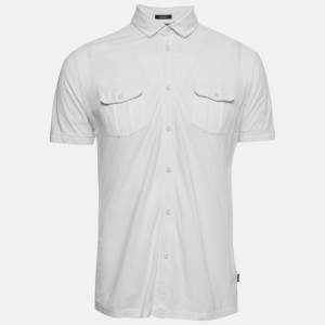 Boss By Hugo Boss White Cotton Knit Button Front Lapra Shirt L