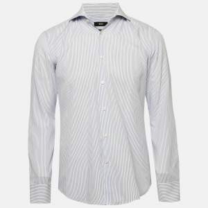 Boss By Hugo Boss Blue Striped Cotton Slim Fit Shirt M