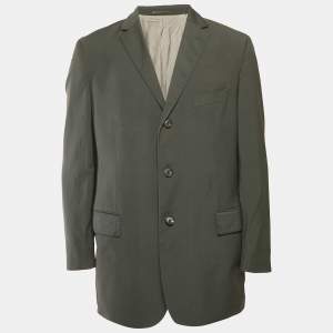 Pre Owned جاكيت بليزر بوس باي هوغو بوس رمادي صوف طبيعي بزر واحدة XXL