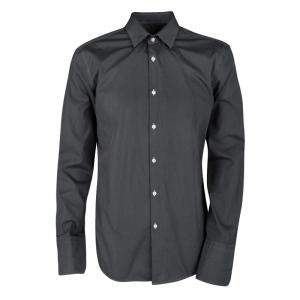 Pre Owned قميص بوس باي هوغو بوس جاكس قطن رصاصي بأكمام طويلة أزرار أمامية مجسم L