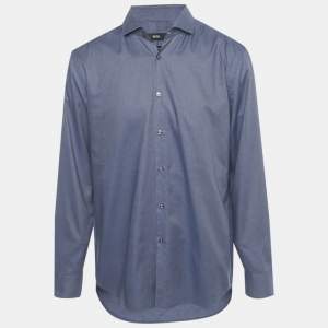 Pre Owned Boss By Hugo Boss Blue Cotton Slim Fit Jason Shirt XXL