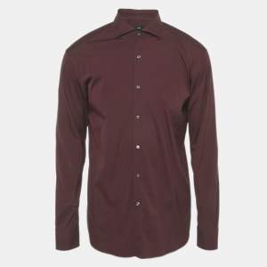 Pre Owned Boss By Hugo Boss Burgundy Cotton Blend Shirt XXL