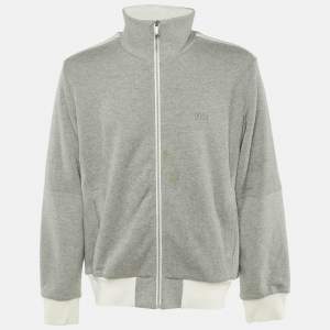 Pre Owned Boss By Hugo Boss Grey Cotton Knit Zip Front Sweater L