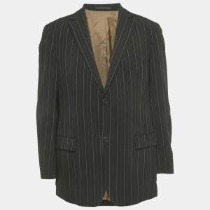 Pre Owned Boss By Hugo Boss Black Striped Wool Single Breasted Blazer L