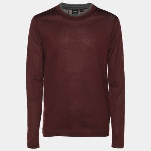 Pre Owned Boss By Hugo Boss Burgundy Knit Slim Fit Sweater S