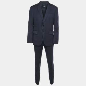 Pre Owned Boss By Hugo Boss Navy Blue Wool Pants & Suit Set L/M