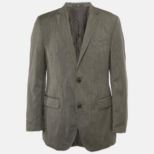 Pre Owned Boss By Hugo Boss Grey Pinstripe Wool Regular Fit Blazer L