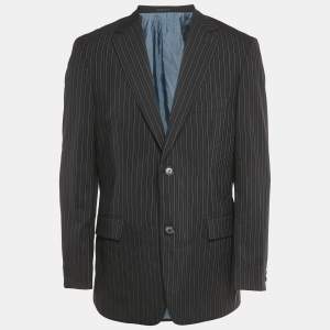 Pre Owned Boss By Hugo Boss Navy Blue Pinstripe Wool Regular Fit Blazer L