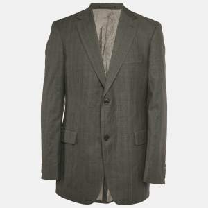 Pre Owned Boss by Hugo Boss Charcoal Grey Striped Wool & Silk Bertolucci Long Fit Blazer XL