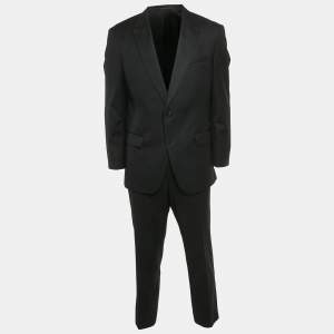 Pre Owned Boss By Hugo Boss Black Gabardine Regular Fit Suit XXL