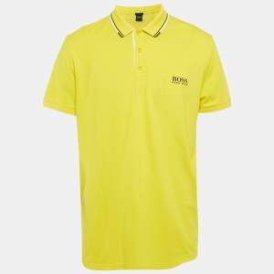 Pre Owned Boss By Hugo Boss Yellow Pique Regular Fit Polo T-Shirt XXL