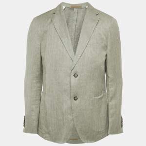 مملوكة مسبقًا Boss By Hugo Boss Light Green Linen Blend Regular Fit Blazer S