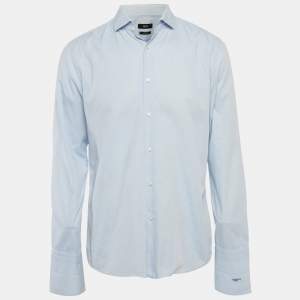 مملوكة مسبقًا Boss By Hugo Boss Blue Patterned Slim Fit Shirt XL
