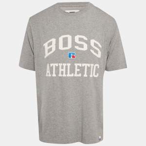 Pre Owned تي شيرت جيرسي بوس باي هوغو بوس بشعار رمادي مقاس متوسط