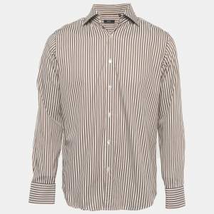 Pre Owned Boss By Hugo Boss Brown/White Striped Cotton Shirt L