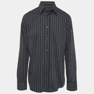 Pre Owned Boss By Hugo Boss Black/Blue Striped Cotton Shirt L