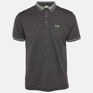 Pre Owned تي شيرت بولو بوس باي هوغو بوس جيـرسي شبكي أسود مقـاس كـبـيـر - لـارج