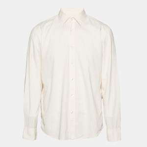 Pre Owned Boss By Hugo Boss Light Orange Striped Cotton Long Sleeve Shirt L