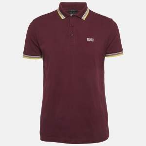 Pre Owned Boss By Hugo Boss Purple Cotton Knit Polo T-Shirt L