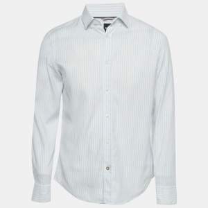 مملوكة مسبقًا Boss By Hugo Boss White/Blue Cotton Blend Striped Casual Fit Shirt M