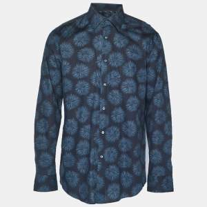 مملوكة مسبقًا Boss By Hugo Boss Blue Printed Cotton Shirt XXL