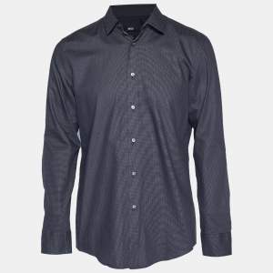 Pre Owned Boss By Hugo Boss Black Patterned Cotton Shirt L