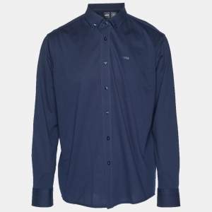 مملوكة مسبقًا قميص بوس باي هوغو بوس قطني أزرق بحري مقاس عادي كبير جدا