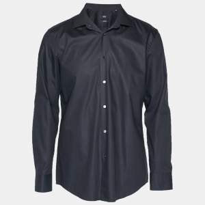 مملوكة مسبقًا قميص بوس باي هوغو بوس جنو قطن أسود بقصة ضيقة مقاس كبير جدًا