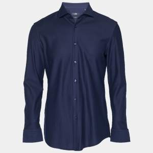 مملوكة مسبقًا Boss By Hugo Boss Navy Blue Cotton Slim Fit Shirt L