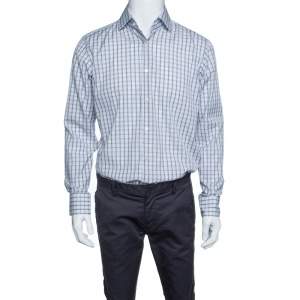 Pre Owned Boss By Hugo Boss Checkered Cotton Regular Fit Button Front Shirt M