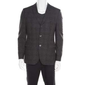 Pre Owned Boss By Hugo Boss Grey and Black Houndstooth Pattern Wool Johnston3 Blazer M