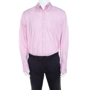 مملوكة مسبقًا Boss By Hugo Boss Pink Striped Cotton Button Front Long Sleeve Shirt XL