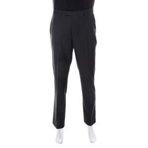 Pre Owned Boss By Hugo Boss Grey Wool Regular Fit Trousers L 