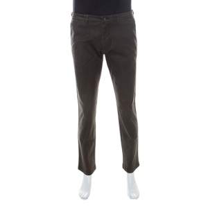 Pre Owned Boss by Hugo Boss Brown Coated Cotton Regular Fit Pants M 
