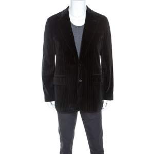 Pre Owned Boss By Hugo Boss Black Striped Velvet Casso Blazer XL