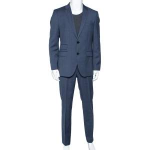 Pre Owned Boss By Hugo Boss Blue Micro Check Patterned Wool The Kings/Central_1 Suit L 