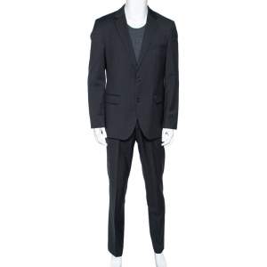 Pre Owned Boss By Hugo Boss Charcoal Grey Micro Checkered Wool The Grand/Central US Suit L 