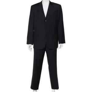 Boss By Hugo Boss Black Striped Wool Tailored Suit XXL